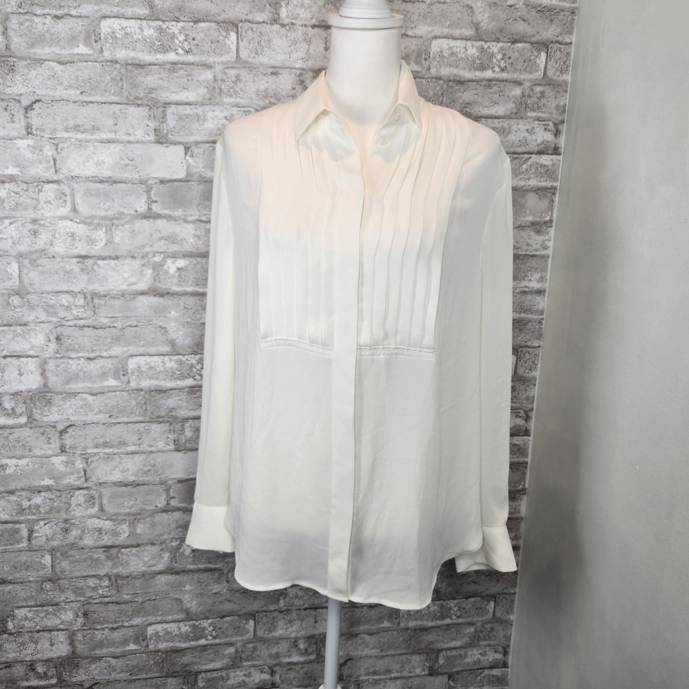 J.Crew Blouse Pleated Bib Front Ivory White Professional 12P